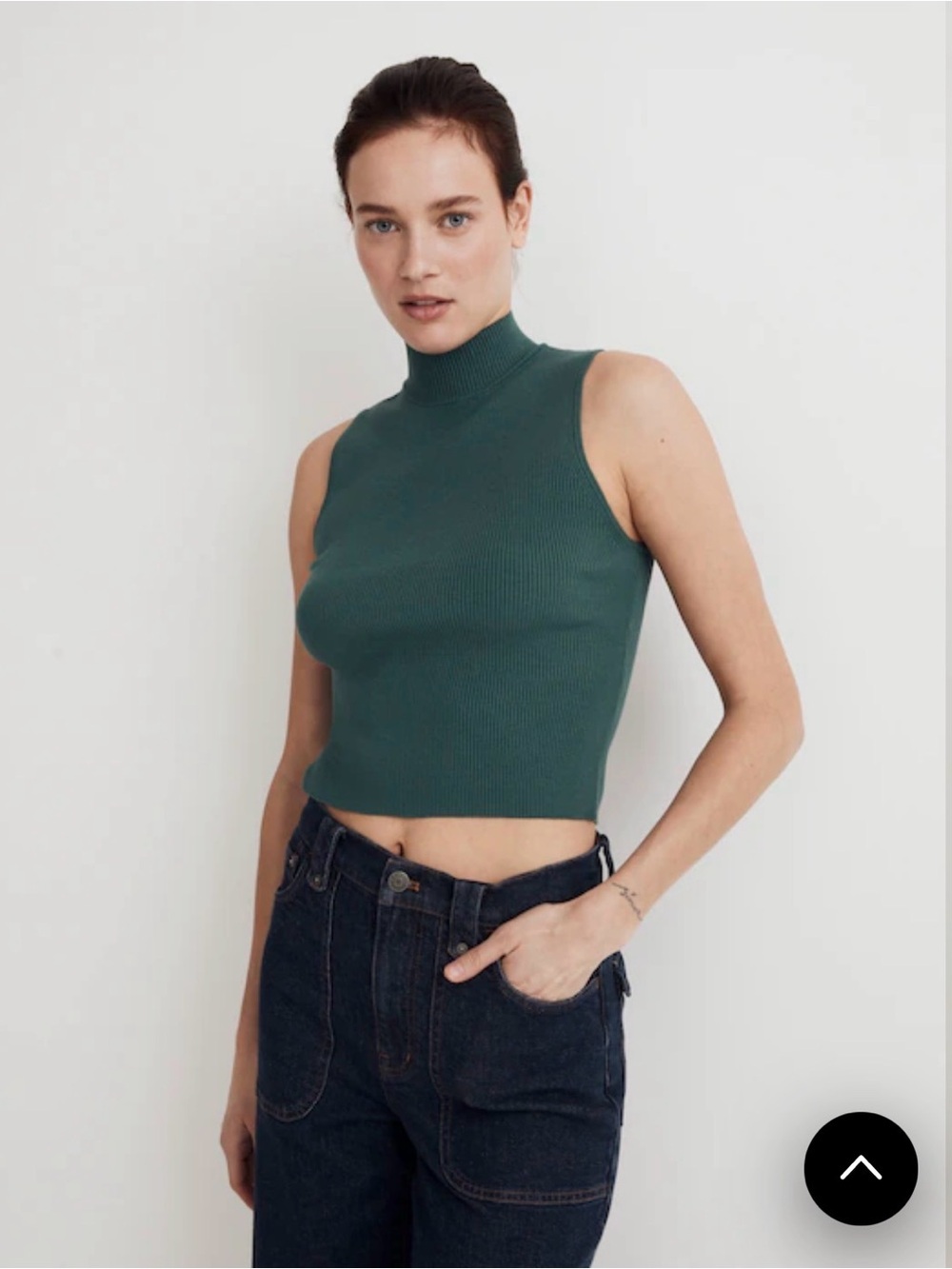 Madewell Signature Sleeveless Mock Neck Rib Crop Top in Teal Green